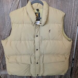 Browning Vest Men's Size XL Beige Puffer Vest Goose Down Outdoor Snap Front
